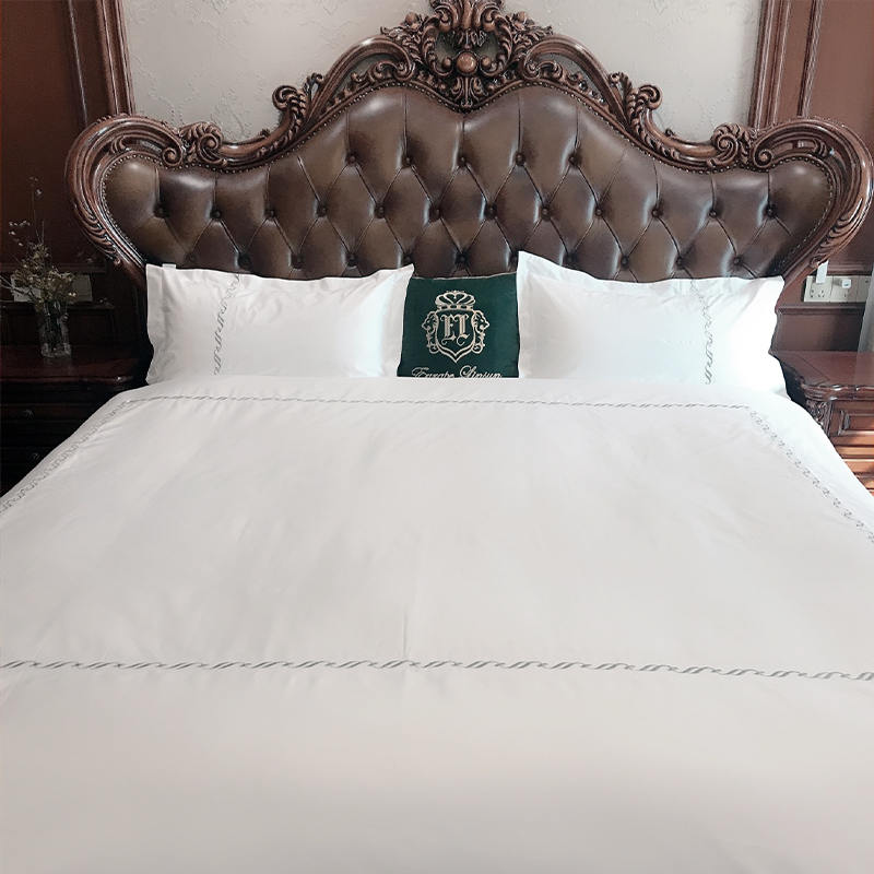 Hotel embroidered bedding set plain satin fabric pure cotton T300