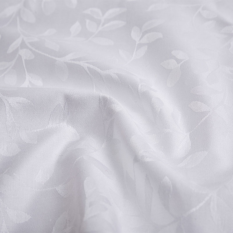 Quality jacquard leaves cotton snow white bedding fabric hotel